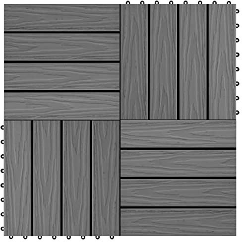 Xichuzi 11 STK. Terrassenfliesen, Balkonbodenbeläge Wetterfest, Terrassenplatten, Terrassendielen, Balkonboden, Bodenfliesen Im Außenbereich, geprägtes WPC 30x30cm 1qm Grau