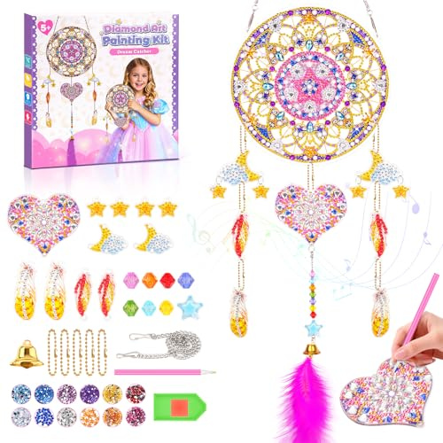Mädchen Geschenke 6 7 8 9 10 11 Jahre Geschenkideen | Traumfänger Bastelset Basteln Mädchen 6 8 10 Jahre Diamond Painting Kinder Dreamcatcher Spielzeug Maedchen 5-12 Jahre Kreativ Geburtstagsgeschenk