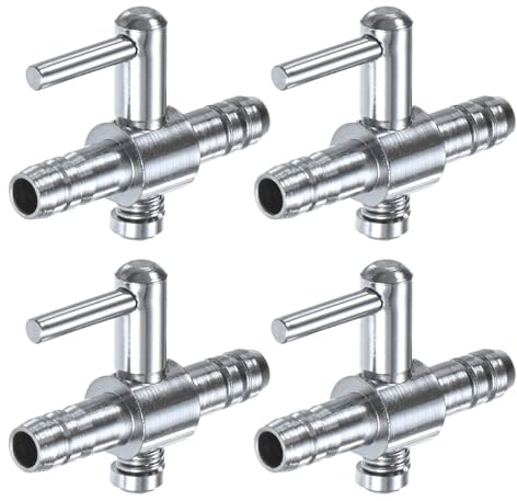M METERXITY 4PCS Aquarium Air Valve, 1/5 ID Bright Silver Straight Way Fish Tank Air Flow Control Lever Pump Copper Nickel Plated Airline Valve for Air Pump/Air Transfer System