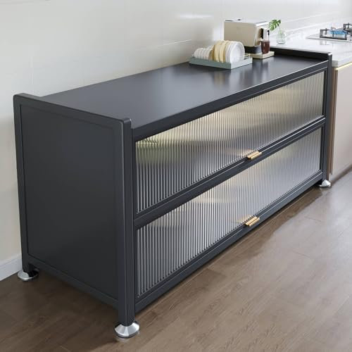 Table de cuisine multicouche avec rangement anti-poussière, grille de four à micro-ondes, meuble d'appoint polyvalent, 60 x 44 x 85 cm, design moderne Svart pour une cuisson efficace et une nization
