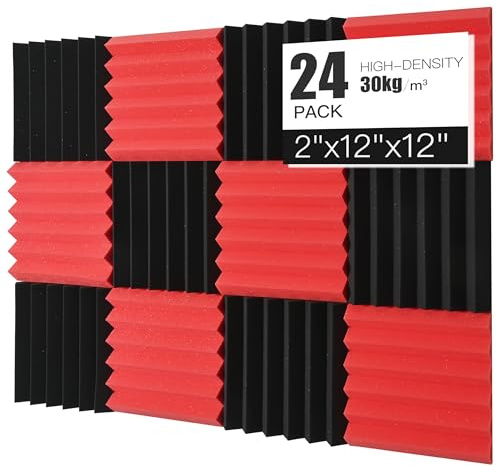 Saiqiang 24 stück Akustikschaumstoff Akustikschaumplatten, Akustikpaneele 5 x 30 x 30cm Schallabsorber Akkustikschaumstoff Schallschutz für Tonstudio, Schwarz und Rot