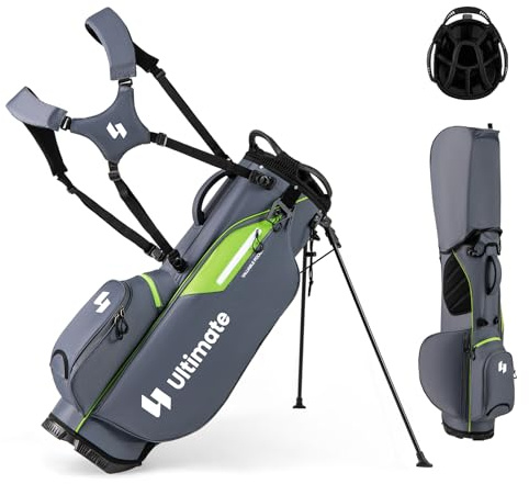 COSTWAY Golf Standtasche, Golf Bag mit 8 er Unterteilung & Regenhaube, leichte Golftasche mit 5 Taschen & Standfüßen, Pencil Bag tragbar für Herren, Damen (Grau)