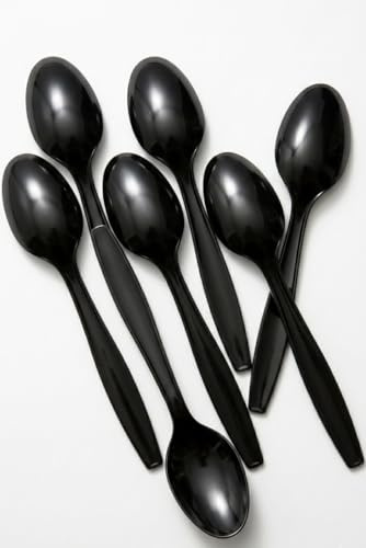 ORCHIDS Pack of 50 Heavy Duty Black Spoons, Reusable and Washable Spoons Perfect for Picnics,Parties,Catering Events & Travelling Tableware and Microwave-Safe Tablespoon