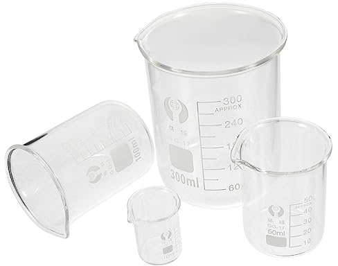 FUNNETOYU 4pcs Glass Measuring Beaker Chemistry Glass Beaker Laboratory Measurement Glassware for Lab Equipment for School Lab