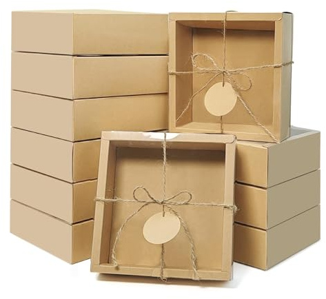 30 Kraftpapier-Karton-Boxen-Kits, Innenmaße 14 x 14 x 5 cm, hausgemachte Seifenbox mit Bast-Füllung, Blanko-Etiketten und Jute-Schnur, kleine Geschenkboxen für Schmuck, Süßigkeiten, Verpackungen