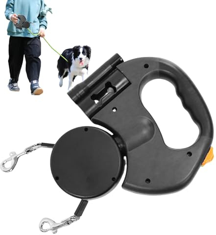 Correas Dobles retráctiles para Perros, Correas Extensibles para Perros con luz LED y Correa de Nailon Reflectante, Correa Doble giratoria de 360° para pasear por la Noche, Correr en el Parque y