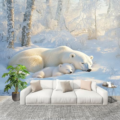 Sala de estar Fotomurales 250x175cm Oso Polar, Animal Del Bosque Tejido No Tejido Fotomurales Blanco Mural Se aplica a Pared Panorámico Para Dormitorio TV Pared Murales Póster