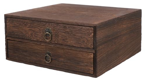 Sewroro Scatola Porta Oggetti in Legno 2 Cassetti Vintage, Organizer da Scrivania Semplice, per Comodino e Gioielli, Design Resistente e Funzionale