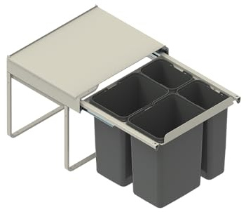 FurniFit Raccoglitore per immondizia da incasso per armadio da 60 cm, sistema di raccolta a 4 scomparti con coperchio, chiusura Soft-Close e scomparto completamente estraibile, 2 x 20L + 2 x 9L