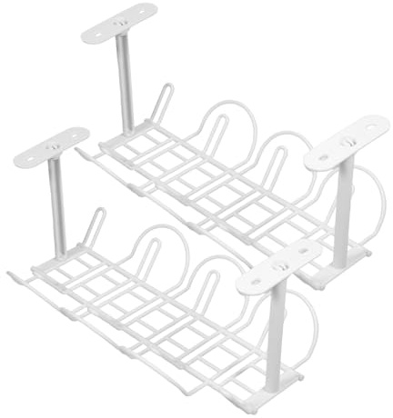 CHICAMPERA under Desk Cord Rack and Cable Storage Rack 2 Sets White Wire Storage Bracket Organizer for Office and Home Desk Cable Management