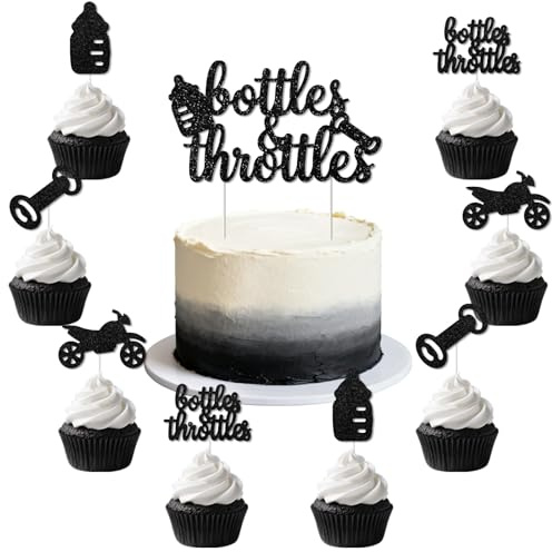 Sursurprise 25PCS Bottles and Throttles Cake Topper and Cupcake Toppers Set, Motorcycle Baby Shower Decorations, Motocross Party Supplies for Dirt Bike or Motorbike Themed Baby Shower
