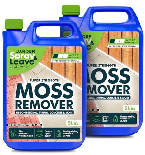 Jarder Moss Remover for Hard Surfaces 5L - Super Mix Strength Formula - Use on Concrete, Tarmac, UPVC, Block Paving, Indian Sandstone & More - Advanced Formula - 5L Covers 120m2 (2)