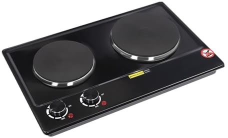 ROGONPDK Fornello elettrico a doppia testa da 2500 W, piano cottura elettrico, 2 piastre doppia con 6 impostazioni di temperatura, piano cottura elettrico 220-240 V