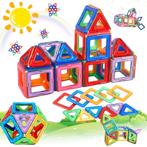 JUQG 40Pcs Giocattoli da Costruzione Magnetici, Set di Costruzioni Giocattolo Magnetiche, Giocattoli Educativi da Costruzione, Regalo Giocattolo Magnetico per 3+ Ragazzi e Ragazze (40Pcs)