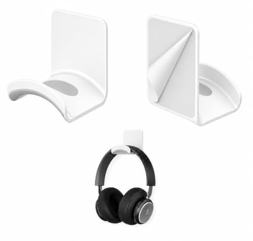 2 Stück Kopfhörer Halter Klebeband - Premium Kopfhörer Haken Wandhalterung mit Starkem Klebeband, Universeller Ohrhörer Aufhänger für Schreibtisch, Wand, Monitor, Gaming Kopfhörer, Kabel (Weiß)