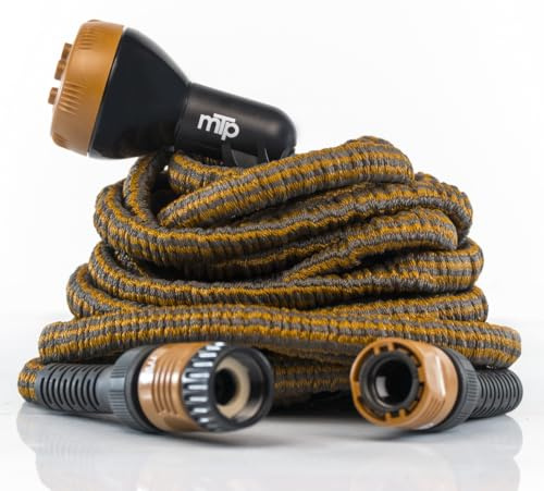 eacommerce | Tubo estensibile irrigazione da giardino | Resistente, leggero, compatto | Non si attorciglia, raccordi inclusi | Pratico per balcone, terrazza, camper (Bronzo/Grigio, 7,5 Metri)