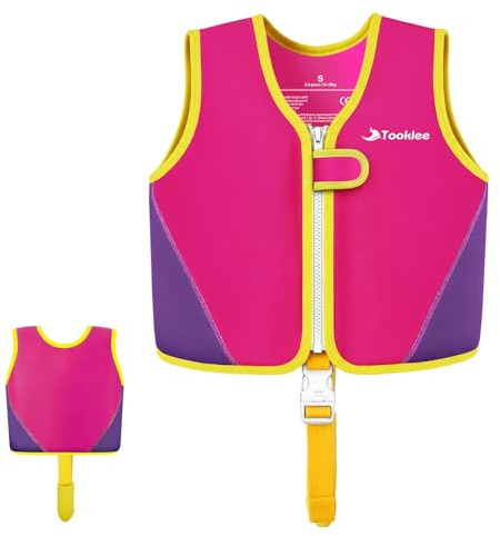 Tooklee Chaleco de Natación para Niños, Sistema de Flotación Ajustable de 8 Paneles, Chaleco de Natación de Flotabilidad Fuerte, Probado por TÜV y Seguro, Neopreno Premium Suave, Ligero y Cómodo