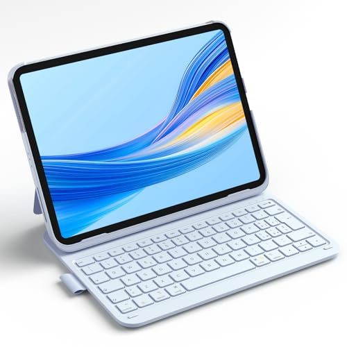 Inateck Air Tap Custodia con tastiera per iPad 10 gen, 11 gen A16 2025, Air 11 M4/M3/M2(2026/2025/2024), Air 5/4, Pro 11 (4/3/2/1), QWERTY, tastiera ultra leggera con portapenne，BK2007 Blu