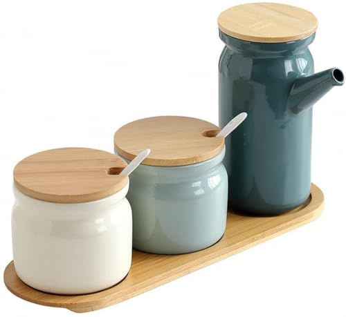 saliera, Scatola for spezie da cucina con cucchiai, zuccheriera, saliera, oliera, aceto, dispenser for olio, accessori