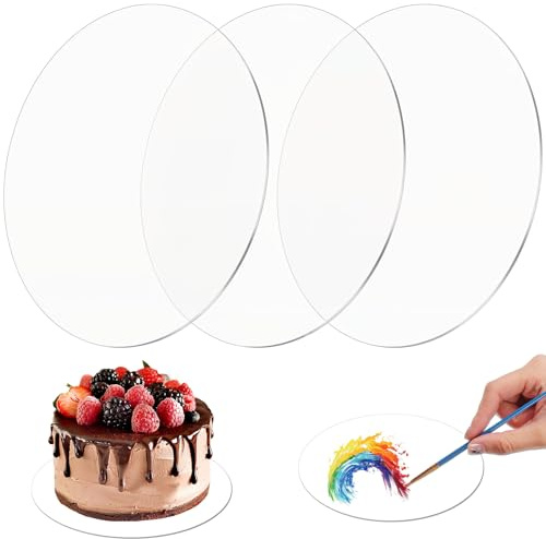 XLIUAX 3 piatti per torte in acrilico, rotondi, trasparenti, con pellicola protettiva, riutilizzabili, per il trasporto di torte e torte (19,8 cm)