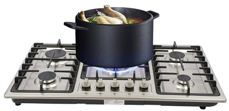 Piano cottura a gas a 5 fuochi in acciaio inox, fornello a gas da incasso con pulsanti in lega di zinco, robusta ghisa, fornello a gas per gas naturale, cucina privata e commerciale, protezione fiamma