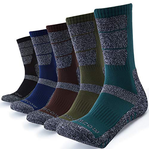 KEECOW Socken Herren 43-46 5 paar Wandersocken Sportsocken Trekkingsocken Arbeitssocken Thermosocken für Herren Atmungsaktiv Baumwolle Hochleistung (Schwarz/Blau/Dunkelgrün) 43-46