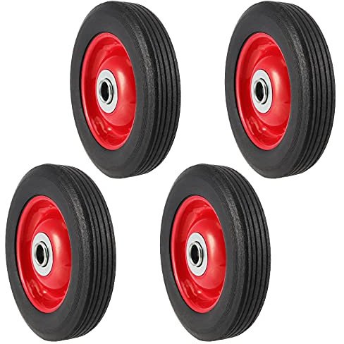 SHEUTSAN 4 Packungen 6 x 1,2 Zoll Vollgummireifen mit starkem Kugellager, Premium Sackkarren-Räder, 1,25 Zoll ve Nabe und 5/8 Zoll Achs-Durchmesser, 158,8 kg Tragkraft.