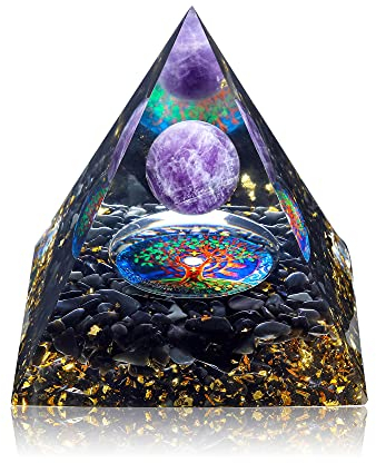 GEHECRST Orgonit Pyramide Reiki Kristall Lebensbaum für Positive Energie, Chakra Heilung, Meditation und Deko Zuhause (Amethyst)
