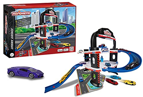 Majorette 212059985 Urban Garage inkl. Spielzeugauto, Parkgarage mit 3 Etagen, Parkhaus mit manuellem Aufzug, Waschstrasse & Tankstelle, 60x60x45 cm, für Kinder ab 5 Jahren, Mehrfarbig