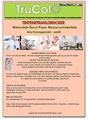 Inkjet Water Slide Film (Transparent) for Inkjet Printers, A4 x 50 Sheets, Transfer Film, Printable Sticker Paper for Cups, Ceramic, Glass, Candles