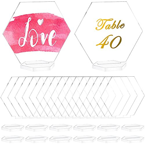 VOANZO 20 Stück klare Acryl-Tischkarten Hexagon Sitzkarten Hochzeit Tischnummern mit Halter DIY für Hochzeit Empfang Bankett Party Dekoration