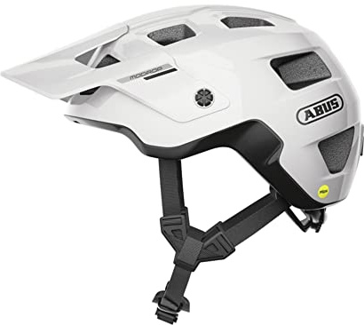 ABUS MTB-Helm MoDrop MIPS - robuster Fahrradhelm mit Aufprallschutz für Mountainbiker - individuelle Passform - Unisex - Weiß Glänzend, Größe S, S (51-55 cm)