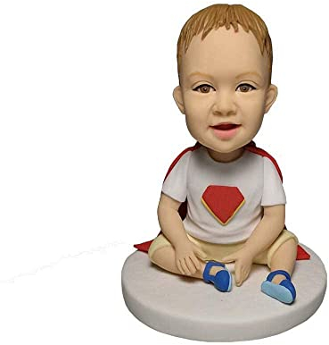 mydedor Custom Bobble-Heads Figur Customized Doll, Männliches Baby im weißen Hemd Custom Bobble Head, Bobble Head Figuren Handmade personalisierte Skulptur Geschenk, 4.7''(12cm)
