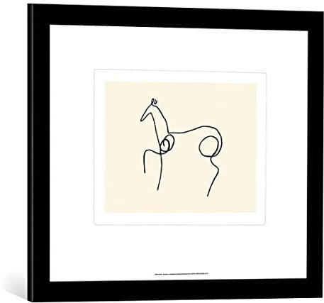 kunst für alle Bild mit Bilder-Rahmen: Pablo Picasso Das Pferd - dekorativer Kunstdruck, hochwertig gerahmt, 60x50 cm, Schwarz matt