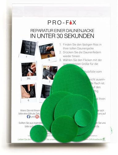DJR PRO FIX: Einfach zu verwendende Flicken-Sets für Daunenjacken - Selbstklebende, wasserfeste, reißfeste Flicken zur Reparatur von Kleidung, Schlafsäcken, Zelten, Outdoor-Ausrüstung - Mittelgrün