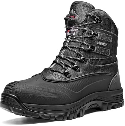 NORTIV 8 Men's Insulated Waterproof Construction Rubber Sole Winter Snow Ski Boots, BLACK Size 8 Wide UK