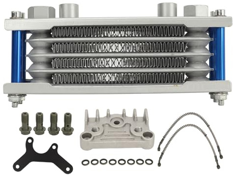 Juego de Radiador de Enfriador de Aceite para Motocicleta de 17 Piezas, Kit de Enfriamiento de Aceite de Motor de 4 Filas de Aluminio de Repuesto para Motor de 125 Cc a 140 Cc,