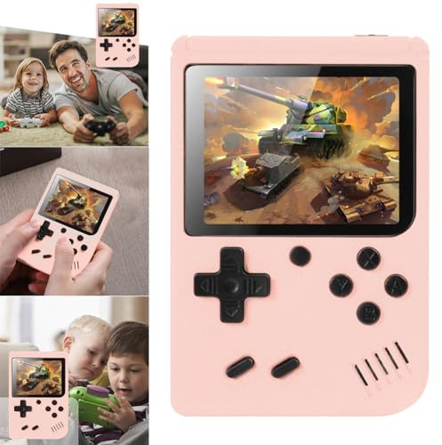 PKKP Handheld-Spielkonsole, Retro-Spielekonsole mit 500 Klassische FC Spiele, Handheld Game Console, Retro Konsole Game Stick für Erwachsener Teenager Geburtstagsgeschenk (Rosa-1 Spieler)