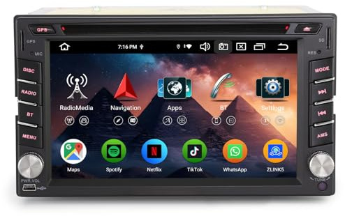 Erisin 8-Core 4GB RAM+64GB ROM 6.2 Universale Doppio Din Android 14 Autoradio Bluetooth Navigazione GPS Wireless CarPlay Android Auto WiFi 4G Lettore CD DVD DSP DAB+ USB FM RDS OBD2 DVR TPMS