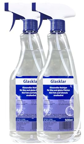 Glasklar Fensterwäsche [2 × 500 ml] oder [12 × 500 ml] Glanzvoller Reiniger für Glas und glatte Flächen löst Fett und Schmutz streifenfrei; Glasreiniger für Fliesen, Spiegel, Dusche (2)