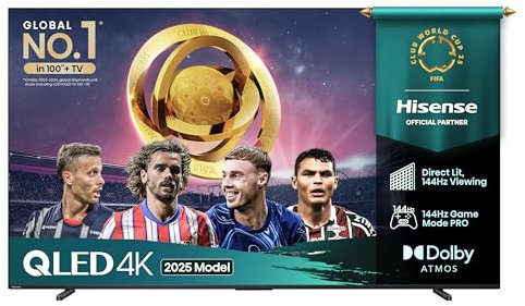 Hisense 100 100E78QTUK PRO 144Hz QLED Smart AI TV - Hi-View AI Engine, 144Hz Game Mode PRO, Dolby Atmos, Quantum Dot Colour with Freely, Disney +, YouTube, Netflix