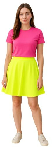 PopCouture kvinnors mini hög midja utsvängd skater-kjol, NEONGULT, 38/40 SE