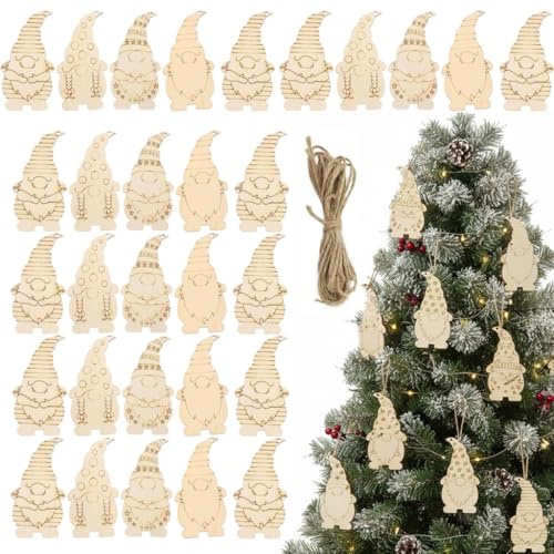 Angoily 40 Stück Holzanhänger Weihnachten zum Bemalen 7 x 13 cm Weihnachtsbaum anhänger wichtel Holz Weihnachtsanhänger mit Hanfseil zum Bemalen für Weihnachtsbaum DIY Dekoration