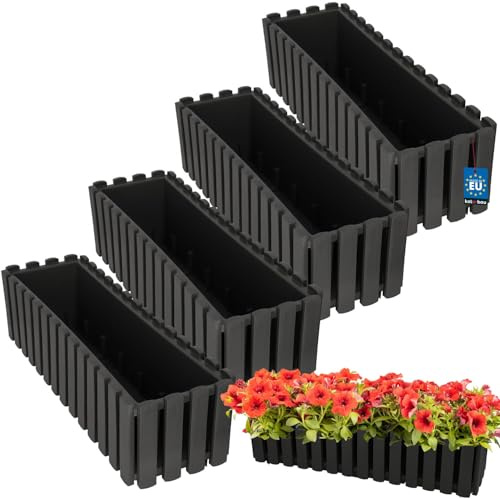 KOTARBAU® Lot de 4 Jardinières Extérieure - Plastique - 58x18x16 cm - Gris - Pot de Fleur - Rectangulaire - Bac à Fleurs - Jardinière Balcon - Pot de Fleur Extérieur - Facile à Nettoyer