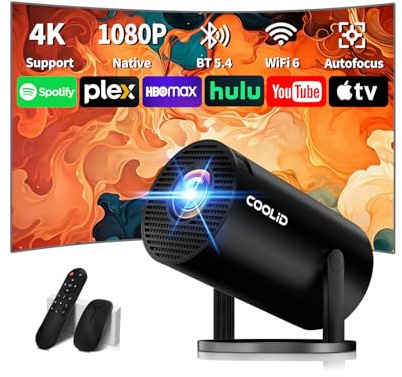Mini Projector【2026 Upgraded & Android 11.0】Portable Projector Support 4K 1080P with Dual Band 5G WiFi 6 and Bluetooth 5.4 180° Rotatable Auto Keystone Correction Compatible with HDMI/USB/PC,Black