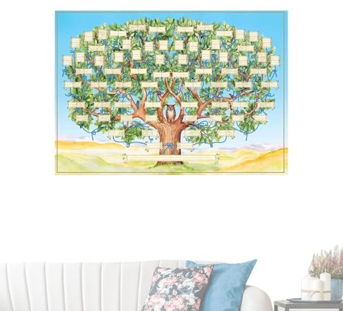 TQEBWUS Diagramme d'arbre généalogique, 40 x 60 cm, tissu familial, arbre généalogique, modèle à remplir, tableau des ancêtres à remplir, toile d'art, décoration murale, poster mural