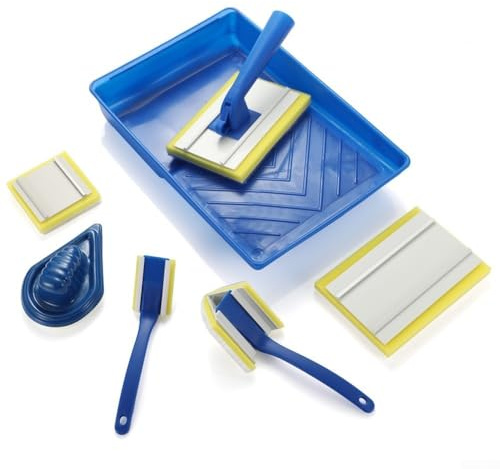 Juego de 8 pinceles de pintura de 7 pulgadas con línea de borde y pinceles triangulares, herramientas de pintura de pared de cerdas de nailon para decoración de bricolaje y uso profesional, azul