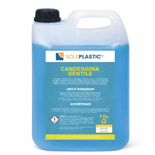 Candeggina Delicata 5 Litri per Bucato e Superfici - Sbiancante Delicato su Tessuti Bianchi e Colorati - Rimuove Macchie - Smacchiatore bucato Liquido per Uso Domestico