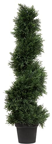 Vickerman Artificial Cedar Topiary Spiral Tree 3 Foot Tall - Potted Natural Green Cedar - UV Resistant Indoor/Outdoor Home Patio Front Door Faux Decor