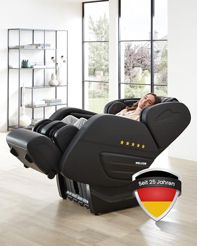 WELCON Dynamite Massagesessel elektrisch Schwarz – Luxus Massagestuhl mit Shiatsu Ganzkörpermassage, 128-Punkte Körperscan für Nacken, Schulter, Rücken, Beine & Füße